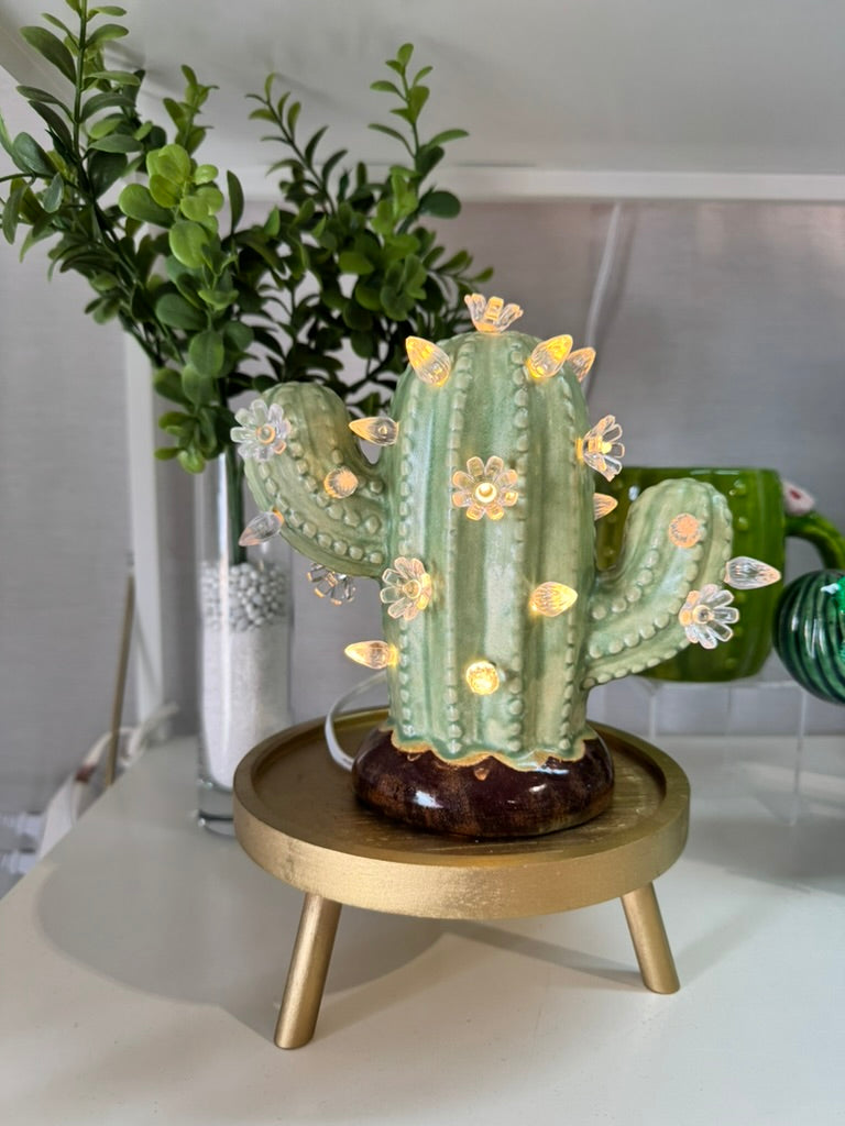 Patina/Sage Small Lighted Cactus Tree – Brush Strokes Pottery