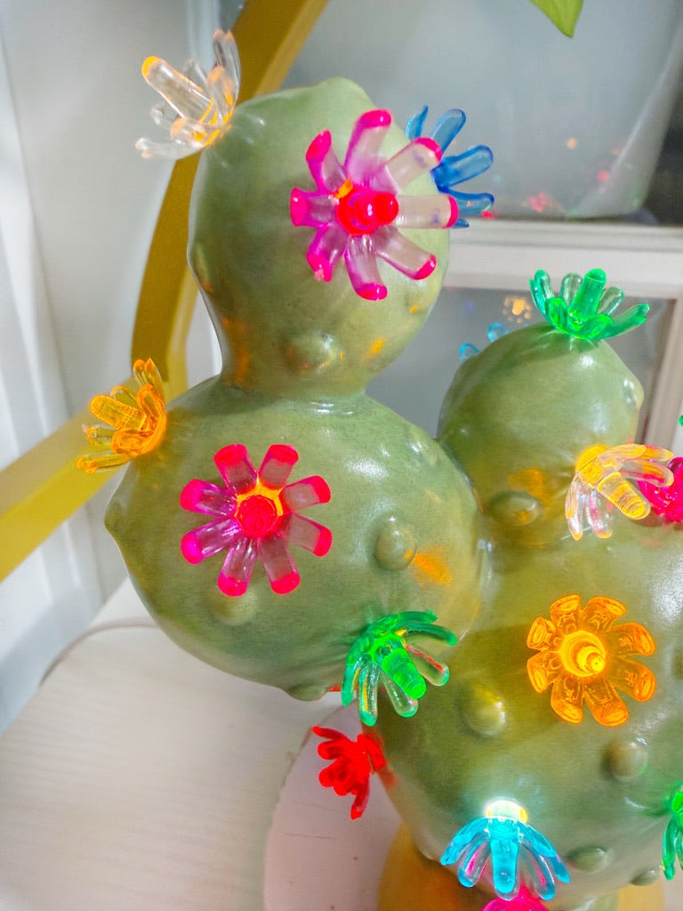 Small Prickly Pear Ceramic Cactus Light - Patina Sage