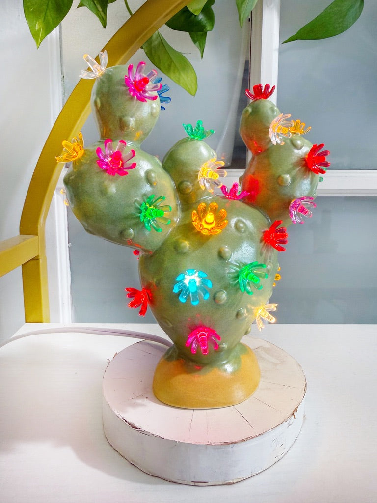Small Prickly Pear Ceramic Cactus Light - Patina Sage