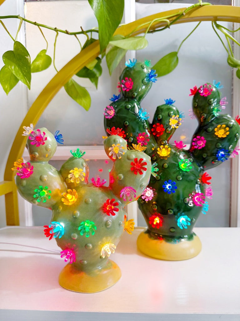 Small Prickly Pear Ceramic Cactus Light - Patina Sage