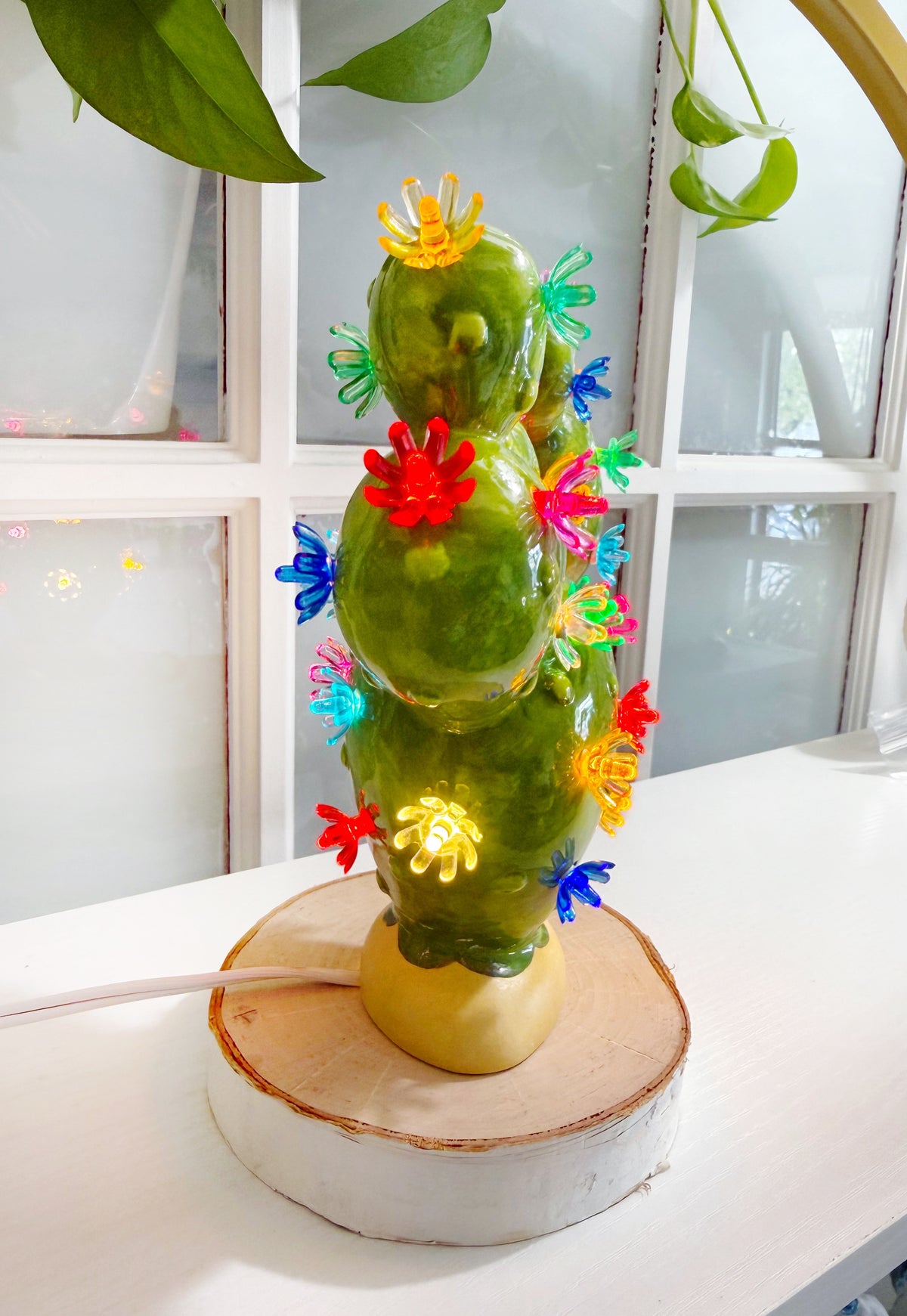 Small Prickly Pear Ceramic Cactus Light - Green