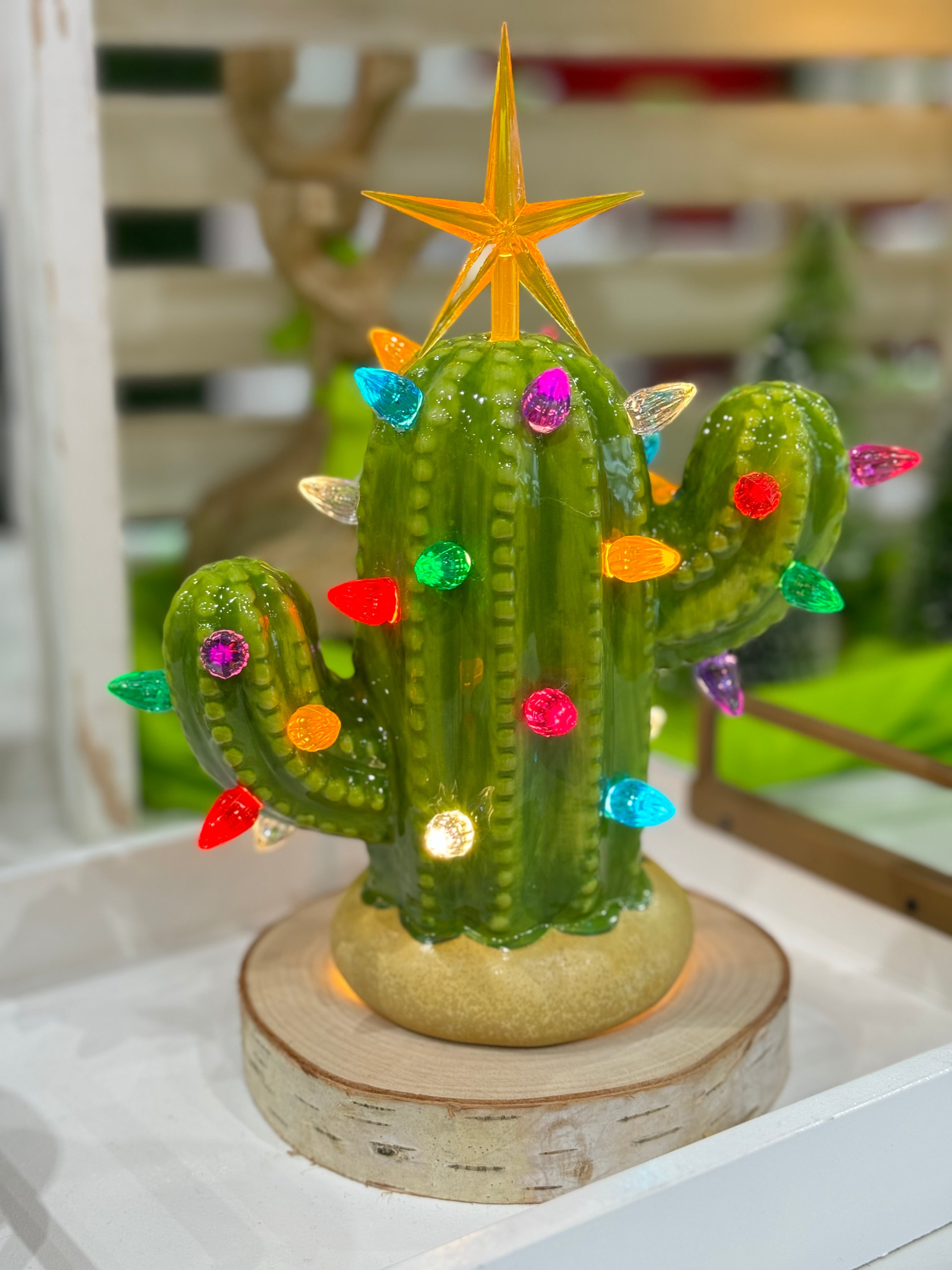 Green Small Lighted Cactus Tree – Brush Strokes Pottery