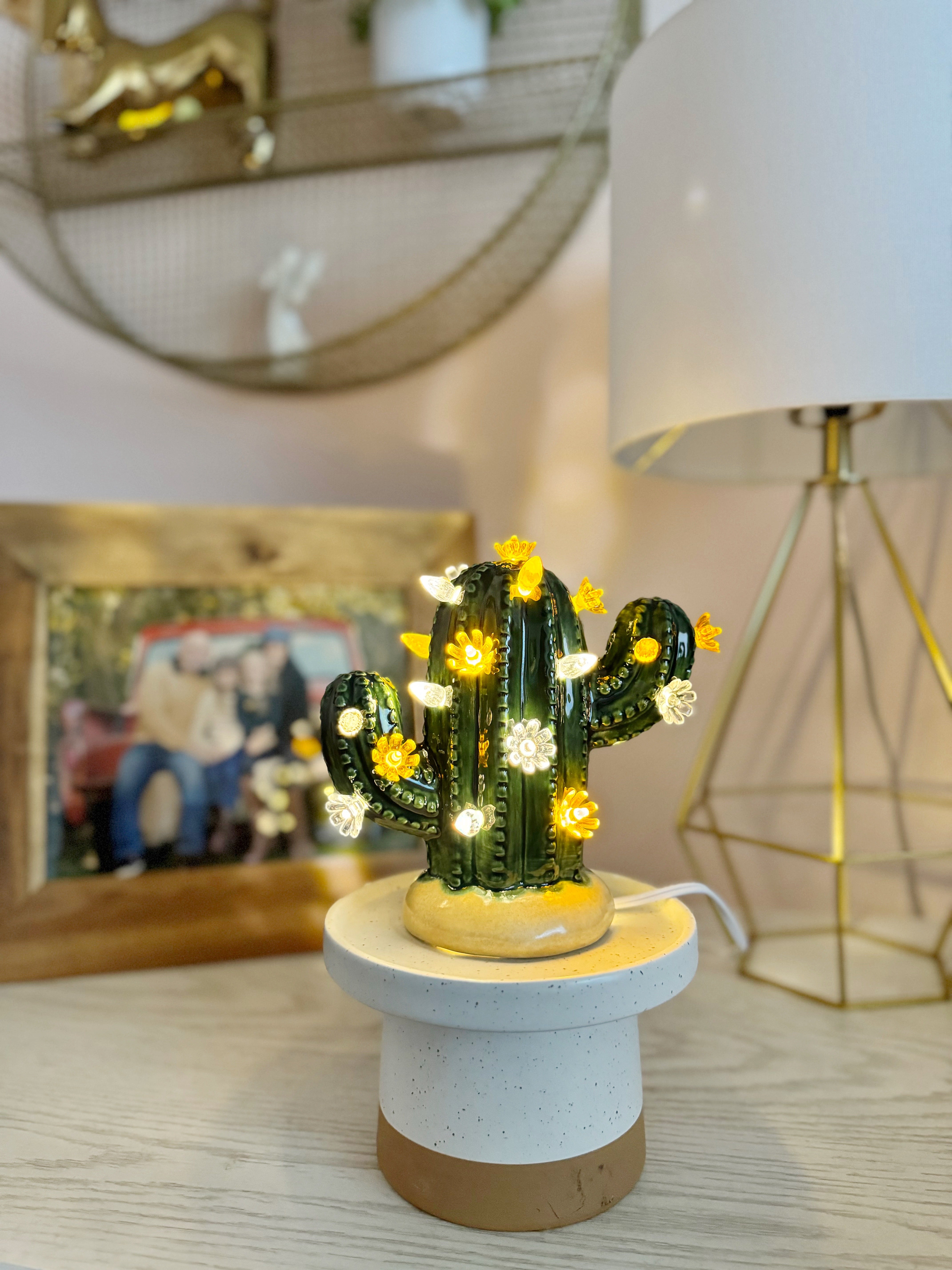 Dark Green Small Lighted Cactus Tree – Brush Strokes Pottery